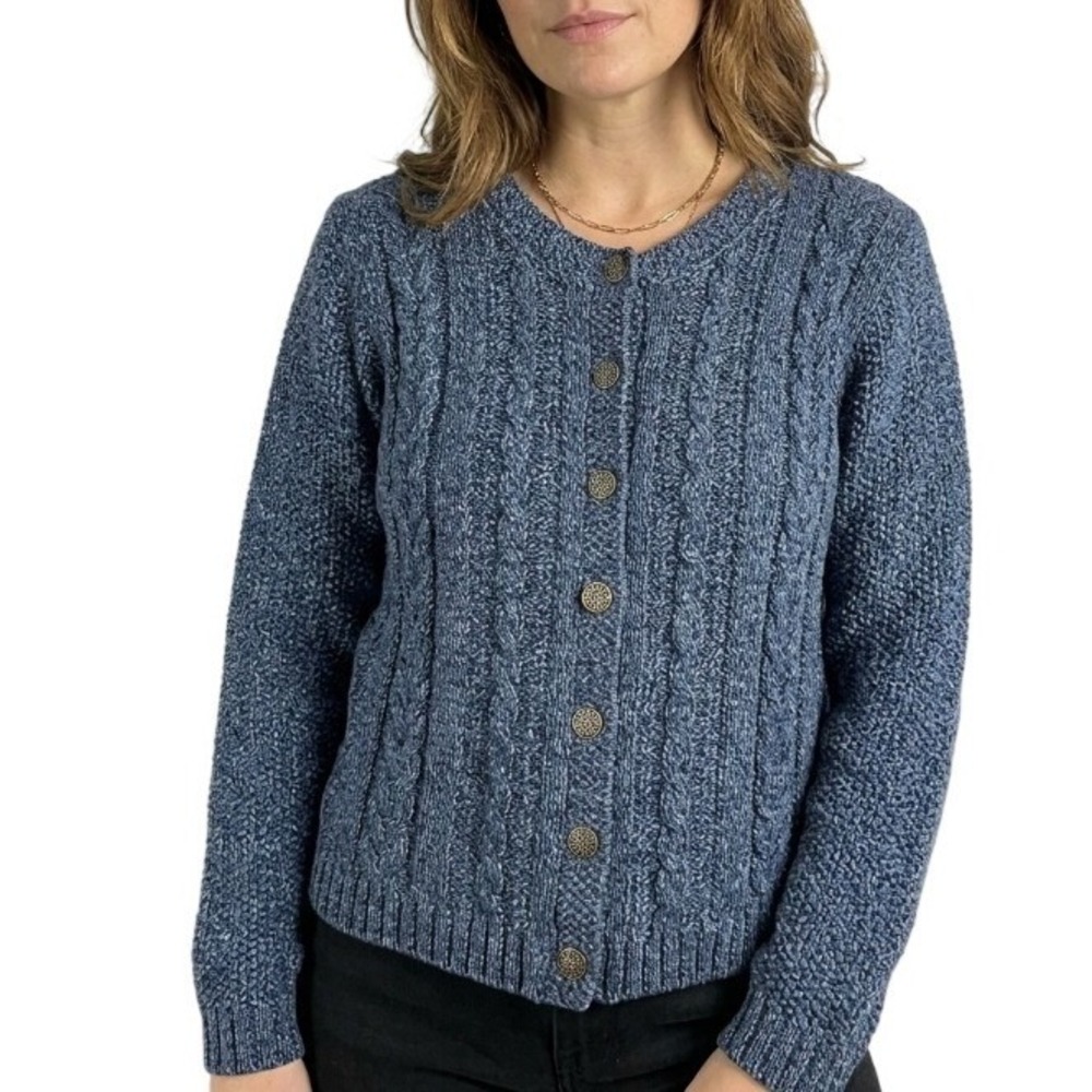 Northern Reflections Parkhurst Blue Cable Knit Cardigan Sweater Womens Small